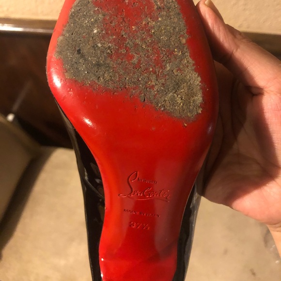 Christian Louboutin Black Patent Leather Particule Square Toe Pump Sz 37.5 - Picture 5 of 5